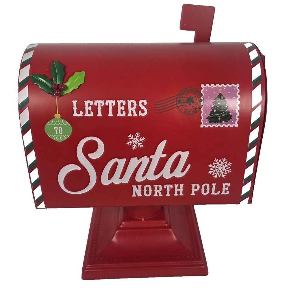 Letters to Santa North Pole Mailbox Christmas Decor Red Metal 10 Inch Tabletop